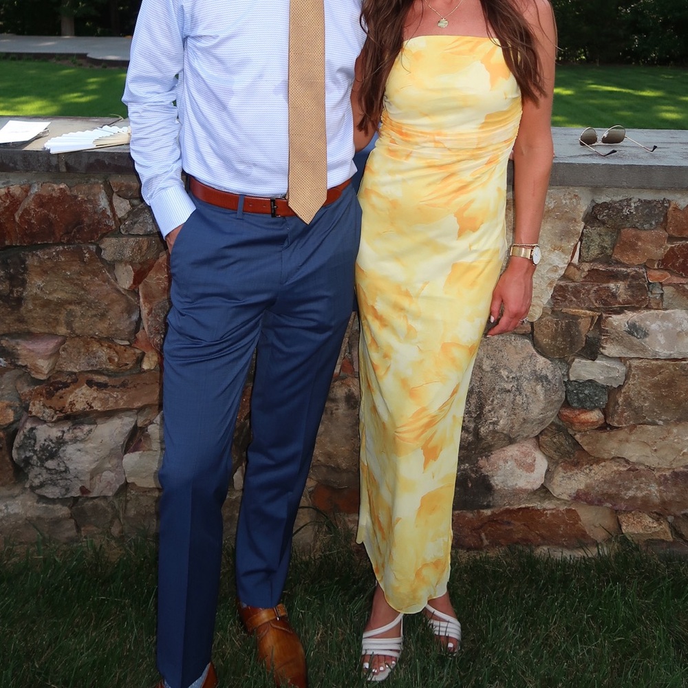 Yellow Floral Strapless Dress